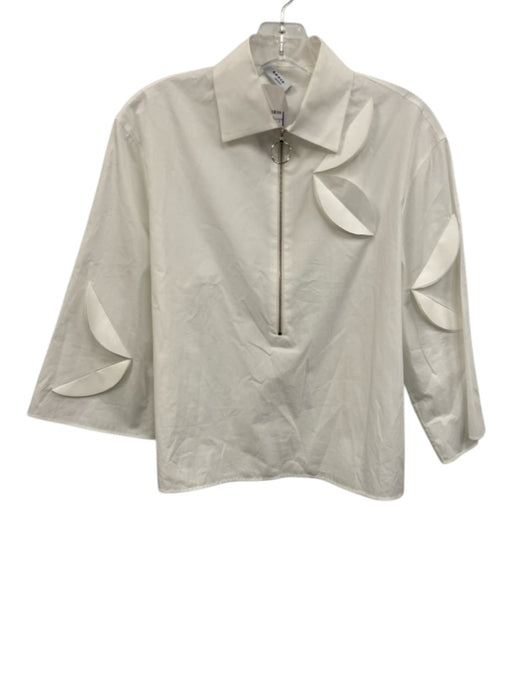 Akris Punto Size 4 White Cotton 3/4 Flare Sleeve 1/2 Zip Collar Top White / 4