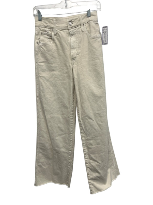 AMO Size 26 Cream White Cotton Denim Zip Fly High Rise Wide Leg Raw Hem Jeans Cream White / 26
