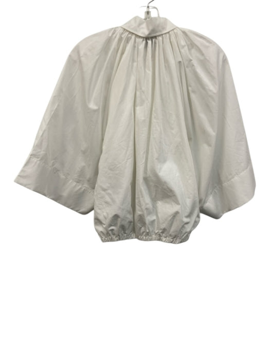 Patou Size 36 White Cotton Collar Neck Button Down Wide Sleeves Elastic Band Top White / 36