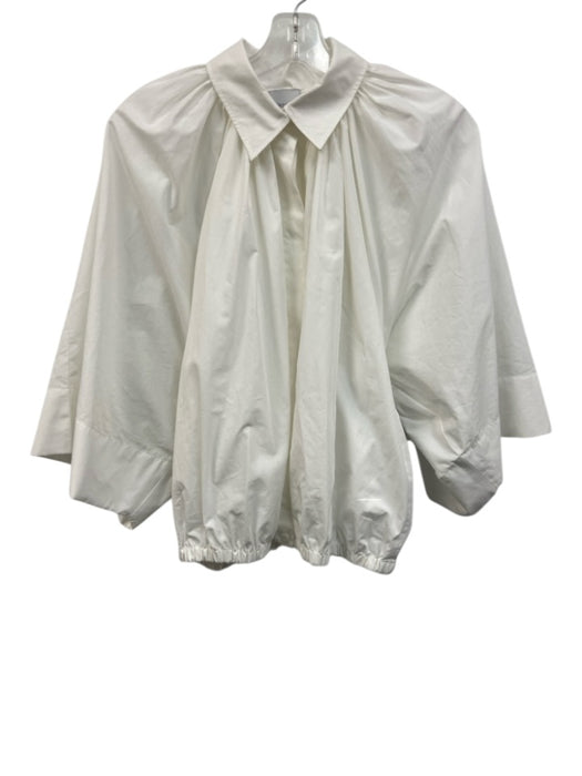 Patou Size 36 White Cotton Collar Neck Button Down Wide Sleeves Elastic Band Top White / 36