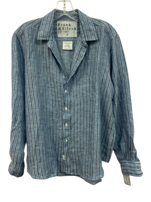 Frank & Eileen Size S Navy, Blue & White Cotton Collar Neck Button Down Top Navy, Blue & White / S