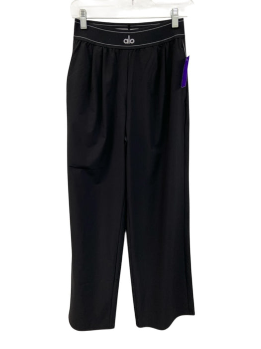 Alo Yoga Size S Black Polyester Elastic Waist Straight Leg White Stitch Leggings Black / S