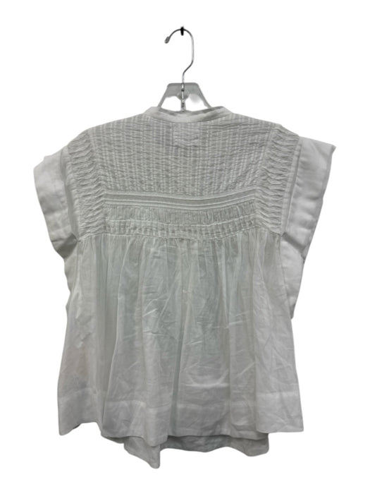 Marant Etoile Size 36 White Coin Pearl Pintuck Pleats Cap Sleeve 1/2 Button Top White / 36