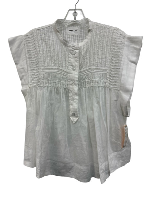 Marant Etoile Size 36 White Coin Pearl Pintuck Pleats Cap Sleeve 1/2 Button Top White / 36