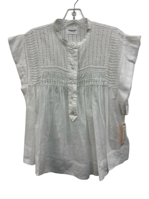 Marant Etoile Size 36 White Coin Pearl Pintuck Pleats Cap Sleeve 1/2 Button Top White / 36