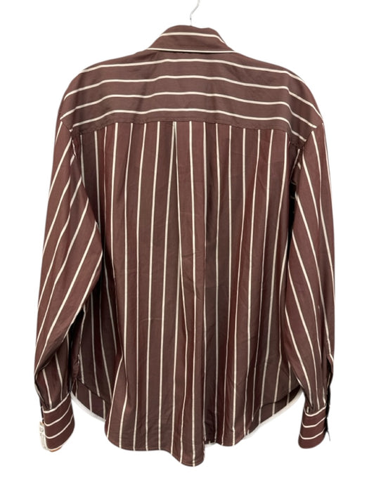 Brunello Cucinelli Size XS Maroon Brown & Cream White Cotton & Silk Striped Top Maroon Brown & Cream White / XS