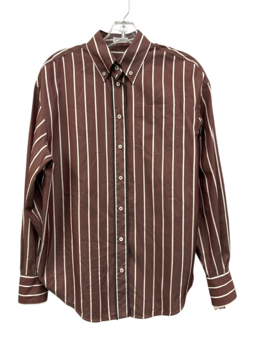 Brunello Cucinelli Size XS Maroon Brown & Cream White Cotton & Silk Striped Top Maroon Brown & Cream White / XS