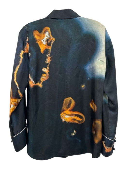 Chloe Size Est S Blue, Orange & Black Silk Twill Printed Long Sleeve Top Blue, Orange & Black / Est S