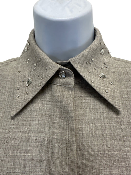 Lafayette 148 Size XXS Beige Wool, Silk, Linen Swarovski crystal Button Up Top Beige / XXS