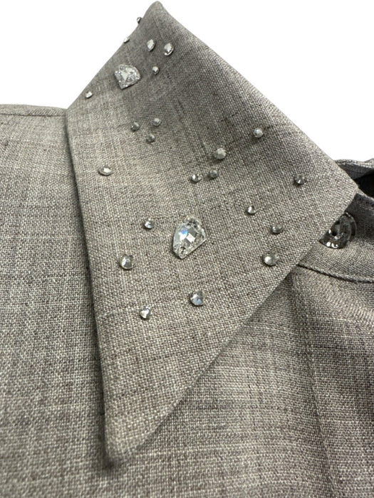 Lafayette 148 Size XXS Beige Wool, Silk, Linen Swarovski crystal Button Up Top Beige / XXS