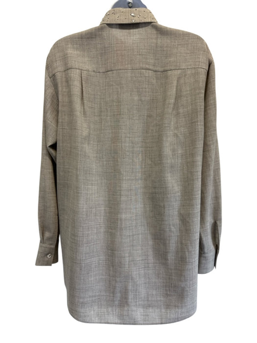 Lafayette 148 Size XXS Beige Wool, Silk, Linen Swarovski crystal Button Up Top Beige / XXS