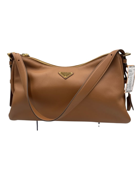 Prada Caramel Brown Leather Zip Top Logo Adjustable Strap Shoulder Bag Caramel Brown / Large