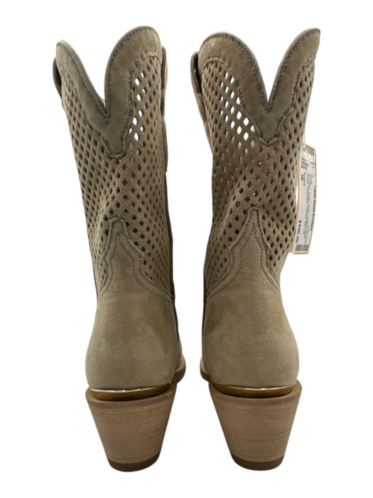 Partlow Shoe Size 38 Cream Beige Leather Upper Suede Perforated Cowboy Boots Cream Beige / 38