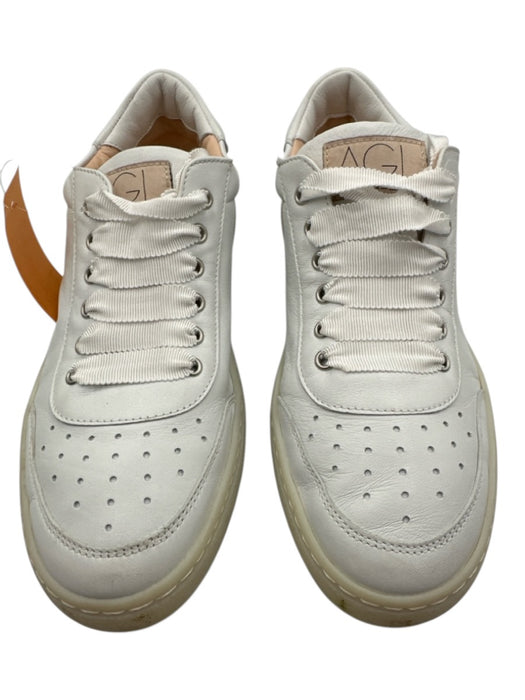 AGL Shoe Size 38 White Leather Upper Perforated Grosgrain Laces Low Top Sneakers White / 38