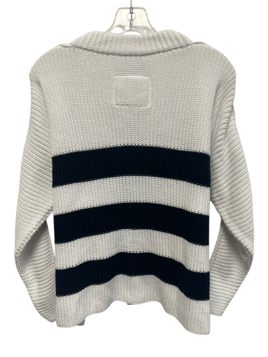 Frank & Eileen Size XS White & Black Cotton Ribbed Knit Striped Cardigan Sweater White & Black / XS