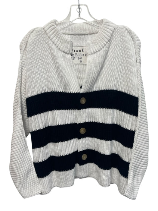 Frank & Eileen Size XS White & Black Cotton Ribbed Knit Striped Cardigan Sweater White & Black / XS
