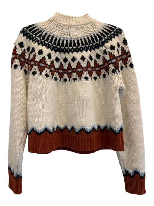 Alanui Size XS Cream Beige & Multi Wool Knit Ribbed Hem Fair Isle Sweater Cream Beige & Multi / XS