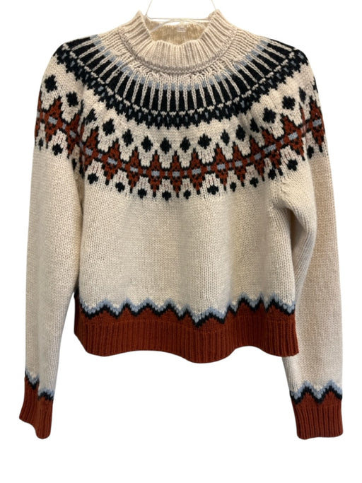 Alanui Size XS Cream Beige & Multi Wool Knit Ribbed Hem Fair Isle Sweater Cream Beige & Multi / XS