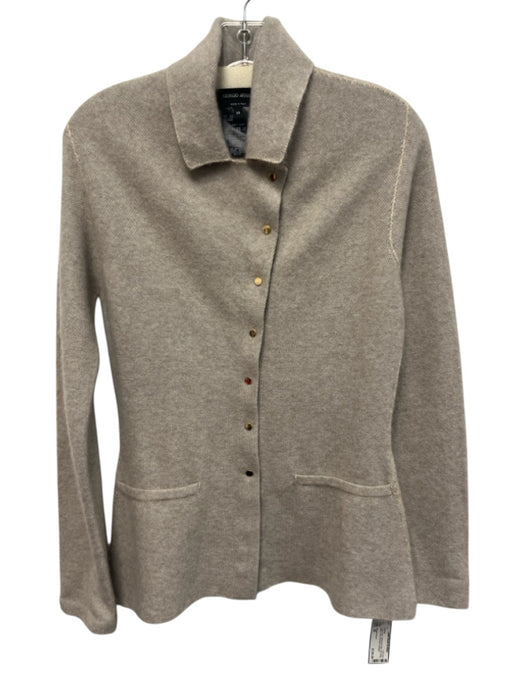Giorgio Armani Size 38 Taupe Gray Cashmere & Silk Knit Snap Button Front Sweater Taupe Gray / 38