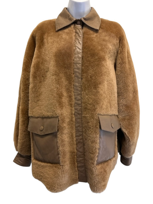 Remain Birger Christensen Size 2 Brown Lambskin Leather Snap Button Front Coat Brown / 2