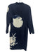 Akris Size 2 Navy Blue & White Wool Blend 3/4 Sleeve Mock Neck Front Slit Dress Navy Blue & White / 2
