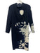 Akris Size 2 Navy Blue & White Wool Blend 3/4 Sleeve Mock Neck Front Slit Dress Navy Blue & White / 2