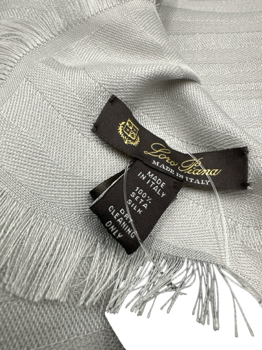Loro Piana Gray Silk Wavy Stripe Weave Fringe Edging Square scarf Gray