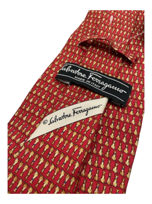 Ferragamo Red & Tan Silk Dogs Men's Ties