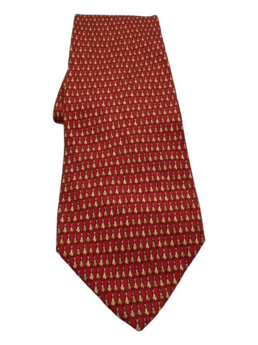 Ferragamo Red & Tan Silk Dogs Men's Ties