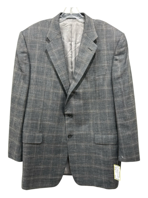Hickey Freeman Blue Wool Blend Plaid 2 Button Men's Blazer 46L