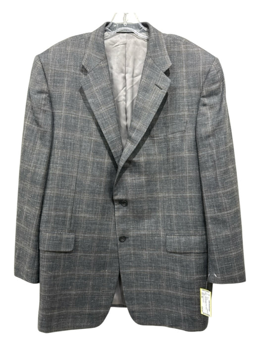 Hickey Freeman Blue Wool Blend Plaid 2 Button Men's Blazer 46L