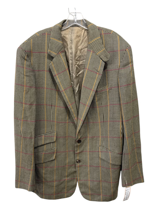 Edgar Pomeroy Tan & Purple Wool Blend Plaid notched 2 Button Men's Blazer Tan & Purple / Est 48