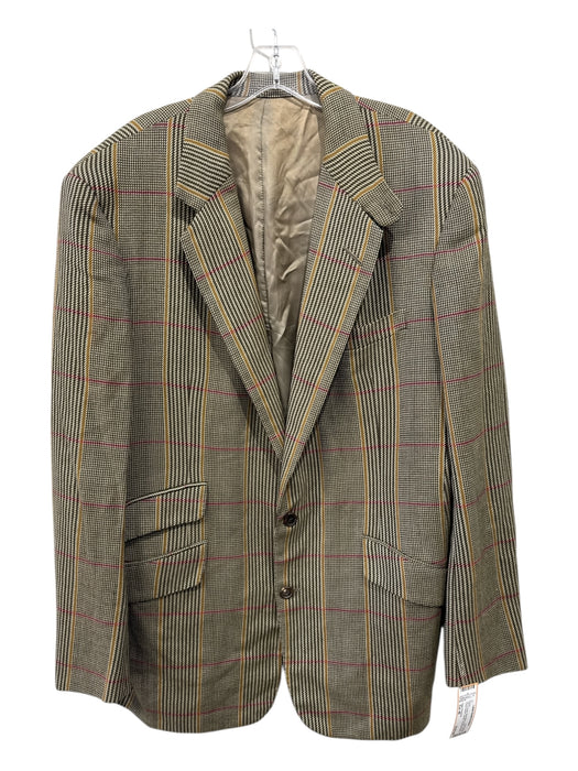 Edgar Pomeroy Tan & Purple Wool Blend Plaid notched 2 Button Men's Blazer Tan & Purple / Est 48