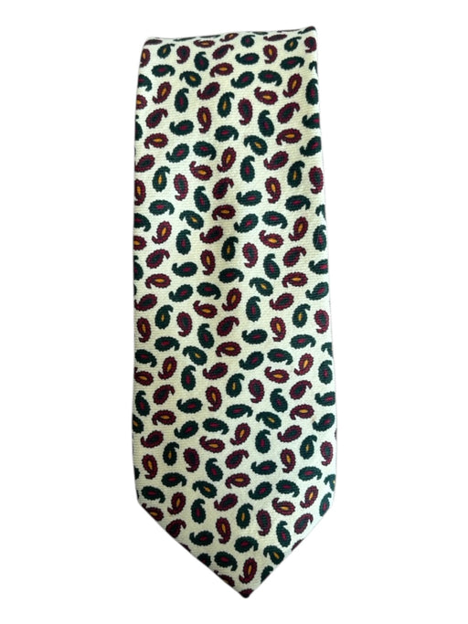J Press Off White & Green Silk Blend Paisley Men's Ties Off White & Green