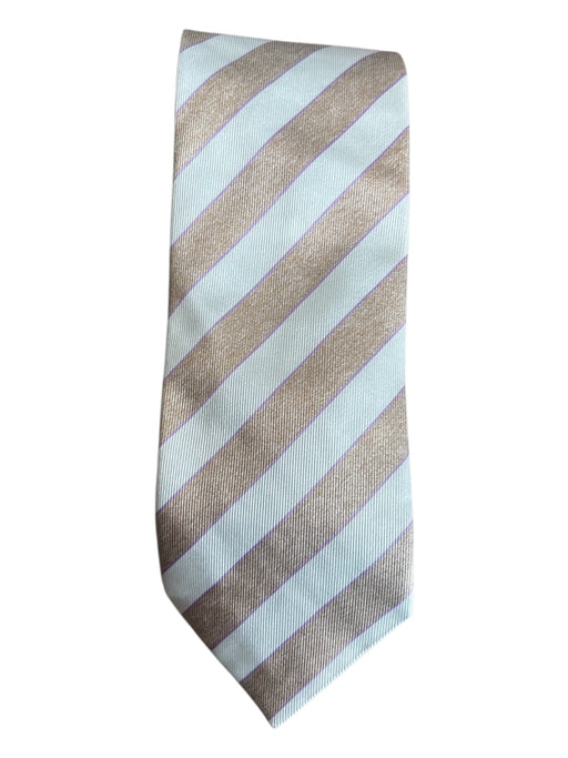 L.R. Brown & White Silk Striped Men's Ties Brown & White