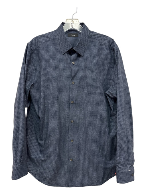 Theory Size M Blue Cotton Blend Dots Button Up Men's Long Sleeve Shirt Blue / M