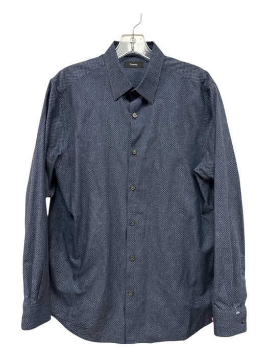 Theory Size M Blue Cotton Blend Dots Button Up Men's Long Sleeve Shirt Blue / M