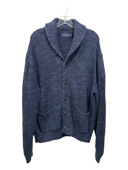 Polo Size XXL Blue Cotton Solid Button Up Cardigan Men's Sweater Blue / XXL