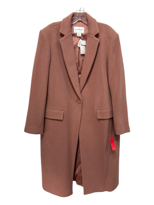 Club Monaco Size XL Mauve Brown Wool Blend Lapels Button Front Midi Coat Mauve Brown / XL