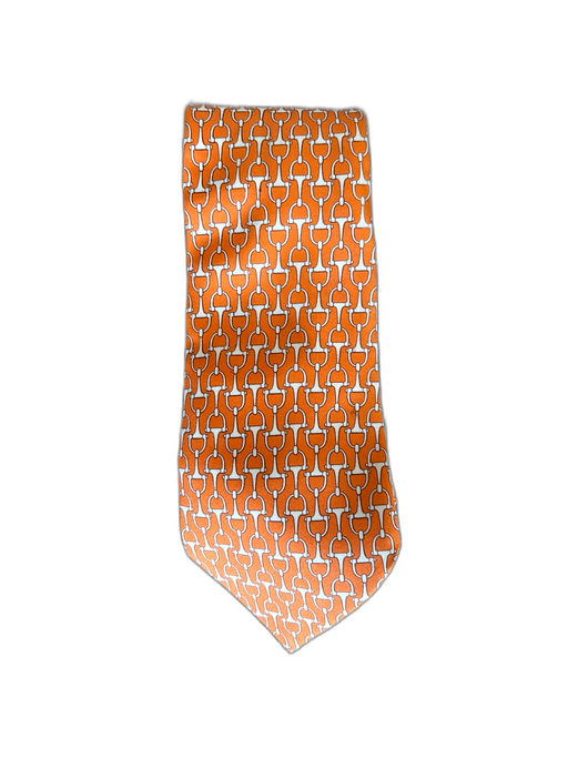 Hermes Orange & White Silk All Over Print Men's Tie Orange & White