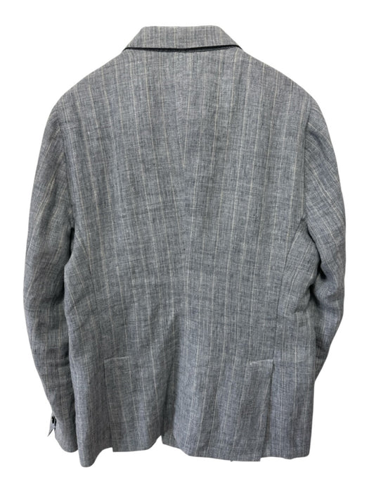 No Brand Gray & Beige Print Linen Stripe Side Tabs Double Breasted Men's Suit Gray & Beige Print / Est 42