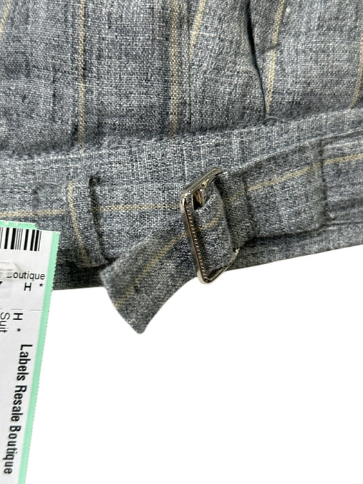 No Brand Gray & Beige Print Linen Stripe Side Tabs Double Breasted Men's Suit Gray & Beige Print / Est 42
