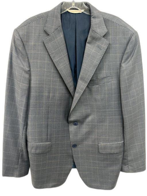 H Stockton Blue Wool Plaid 2 Button Men's Blazer Blue / 42R
