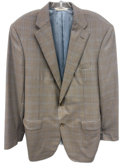 H Stockton Beige Wool Plaid 2 Button Men's Blazer Beige / 42R