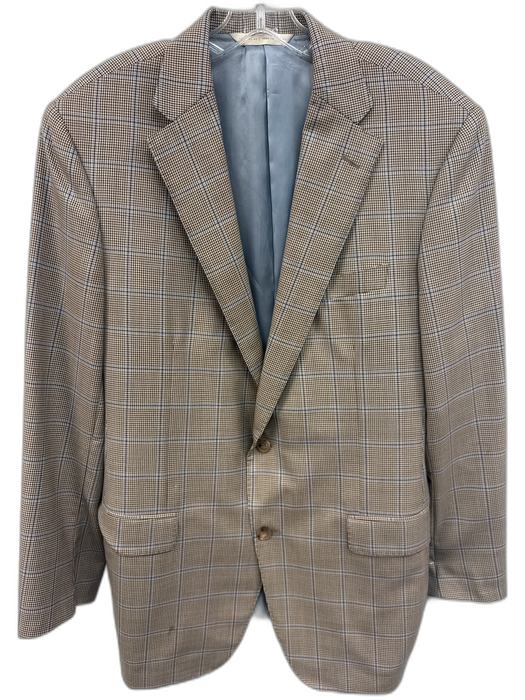 H Stockton Beige Wool Plaid 2 Button Men's Blazer Beige / 42R
