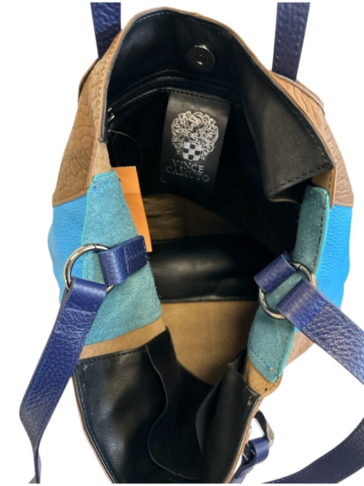 Vince Camuto Tan & blue Leather Silver Hardware Shoulder Strap Bag Tan & blue