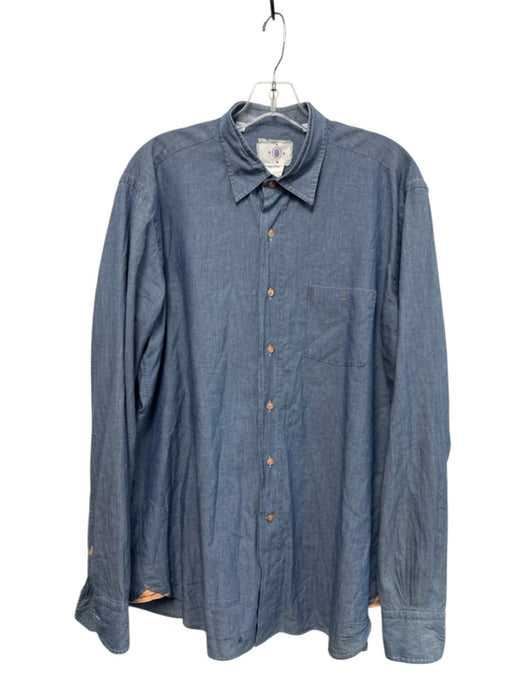 No Brand Size L Blue Cotton Solid Button Down Men's Long Sleeve Shirt Blue / L