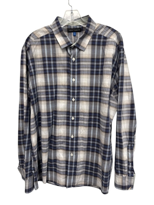Vince Camuto Size XL Beige & Multi Color Cotton Plaid Men's Long Sleeve Shirt Beige & Multi Color / XL