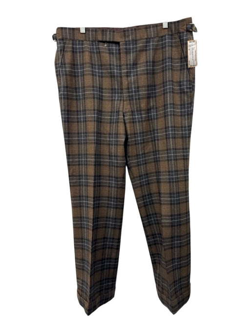 Oxxford Clothes Size 40 Brown & Multi Plaid Side Tabs Men's Pants Brown & Multi / 40