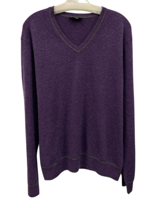 Sofia Cashmere Size L Purple Cashmere Solid V Neck Men's Sweater Purple / L